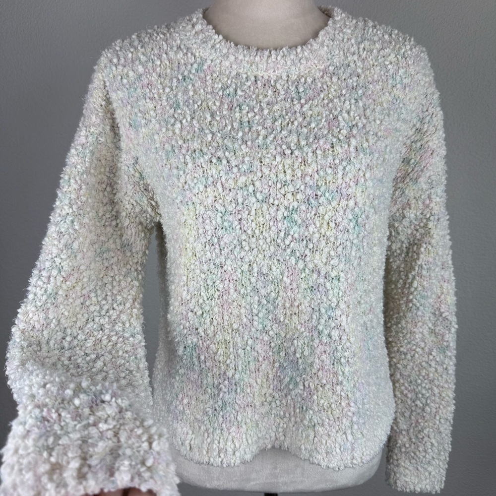 Willow & Wind Cream/ Pastel Multi Color Textured Crew Neck Soft Sweater Sz Small